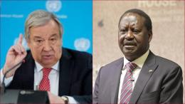 Collaged file photos of UN Secretary-General António Guterres and ODM leader Raila Odinga.